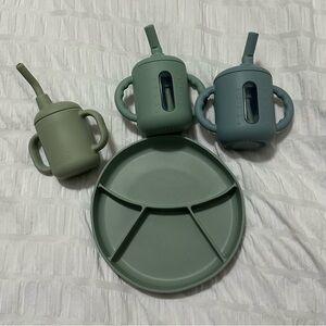 Silicone Cloud Island Plate, Lola Straw Cup, Amazon No Spill Set of 2 Straw Cup